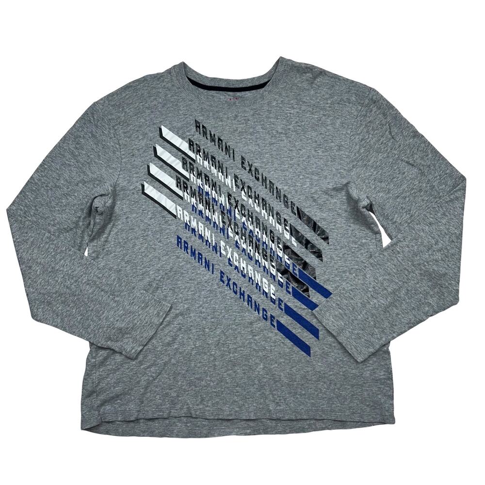 Armani Exchange A|X Shirt Mens XXL Gray Waffle Knit Long Sleeve Graphic Logo Tee